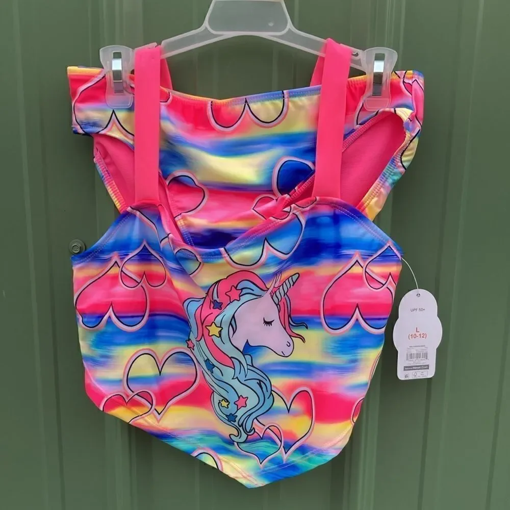 Girls Tie Dye Printed & Unicorn Bikini Swimsuit Bathing Suit 2-Pack Size L 10/12